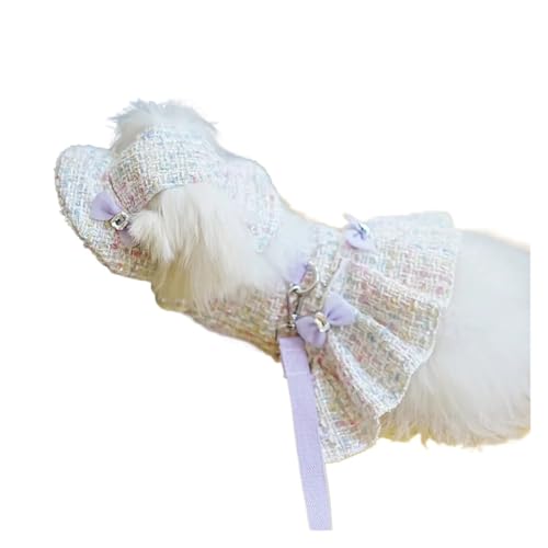 Prinzessinnen-Hundekleidung, Tweed, Brustgurt, süße Perlenschleife, Kleid, Chihuahua, Bichon, niedlicher Rock für Hunde, luxuriöse Welpenweste, Prinzessin, Violett und Hut, Größe L von DoRysk