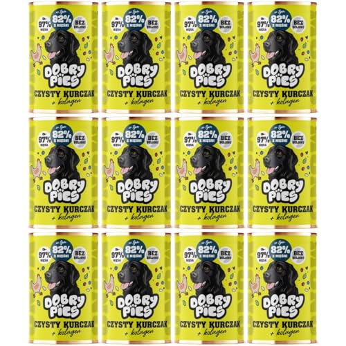 Guter Hund Rein Huhn + Kollagen Nass Monoproteinfutter für Hunde Dose 12x 400g von Dobry Pies