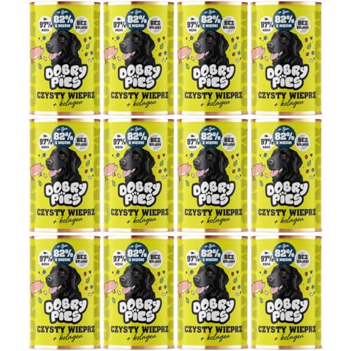 Guter Hund Reines Schweinefleisch + Kollagen Monoproteinfutter in der Dose 12x 400g von Dobry Pies