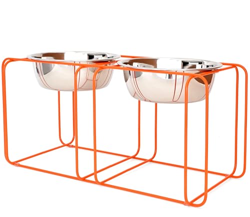 Doca Pet Wire & Dine Erhöhter Hundenapfständer für mittelgroße und große Hunde – 2 Edelstahlschalen für 8 Tassen – rutschfest, modernes, minimalistisches Design, spülmaschinenfest, orangefarbener Doca Pet Wire & Dine Erhöhter Hundenapfständer für mittelgroße und große Hunde – 2 Edelstahlschalen für 8 Tassen – rutschfest, modernes, minimalistisches Design, spülmaschinenfest, orangefarbener von Doca Pet