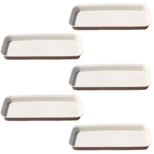 Docache 5er Set Blumentopf Untersetzer Eckig，Rechteckige Pflanzenuntersetzer, Tablett Blumenkübel, Rechteckige Blumentopf Unterteller, Geeignet Für Innen, Außen, Garten (Beige, 24x10.4cm) von Docache