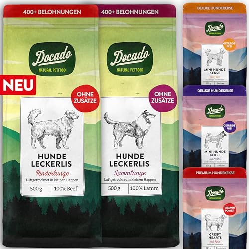 Docado Natural Petfood - Premium Entdecker Snack-Set für Hunde 5-teilig | Getreidefrei, Proteinreich | Mix aus Wildfleisch, Rind, Lamm & Pute | Trockensnacks & Hundekekse von Docado Natural Petfood