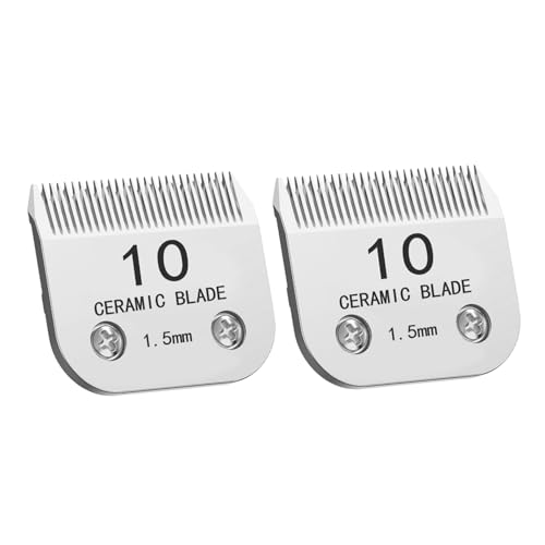 2 Stück Größe 10# abnehmbare Schermaschine Keramikklingen, Ersatzklingen für Hundepflege, kompatibel mit Andis-Hunde-Schermaschinen, Wahl KM Series Schermaschinen, Oster A5, Schnittlänge 1,5 mm von Docal