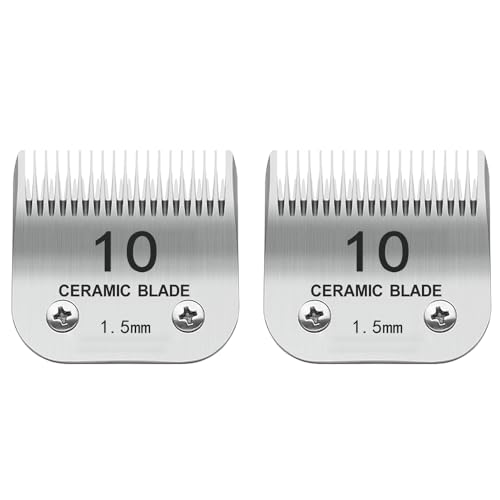 Docal 10# Abnehmbare Klingen für Haustierpflege, kompatibel mit Andis-Größe 10, Schnittlänge 1,5 mm, die meisten A5, KM-Serie, aus Keramikklinge und Edelstahlklinge (silberfarben/2 Stück) von Docal