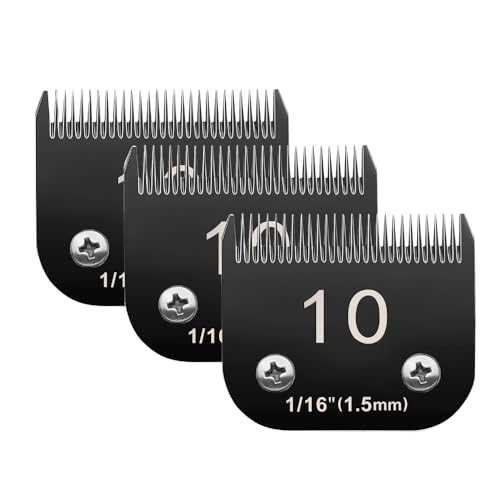 Docal 10# Haustier-Hundepflege, abnehmbare Klingen, kompatibel mit Andis-Größe 10#, Schnittlänge 1,5 mm, die meisten A5, KM-Serie Schermaschinen, aus Keramikklinge (schwarz), 3 Packungen von Docal
