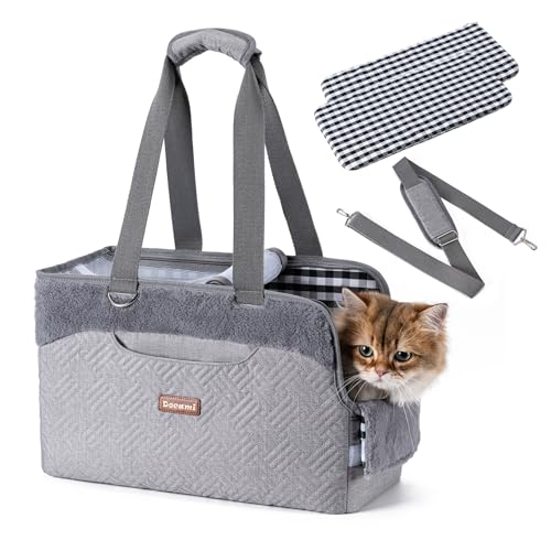 Docami Haustier-Tragetasche mit weichen Seiten, mit Taschen und Polster, leichte Tragetasche für Hunde und Katzen, Ausflug, Reisen, Tierarzt, Grau von Docami