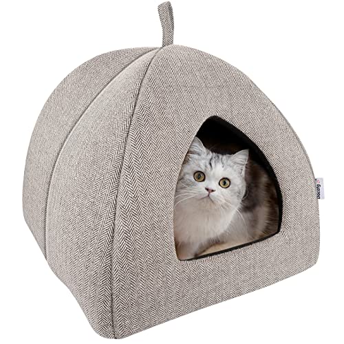 Docatgo Katzenhöhle Katzenbett mit Super Weichem Flauschigem Sherpa Innerkissen (Abwaschbar) L35cm x B35cm x H40cm - Katzenzelt Katzenkorb zum Schlafen für Kleine bis Mittlere Größe Katzen von Docatgo