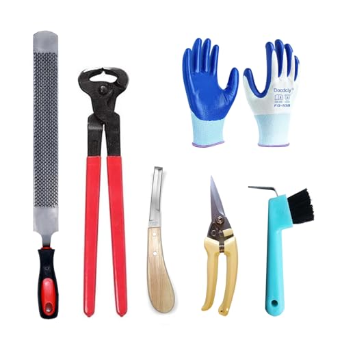 Komplettes Profi-Hufpflege-Werkzeugset für Hufpflege, inklusive Hufraspel, Zange, Messer, Hufkratzer, Trimmer & Handschuhe, ideal für Pferde & Esel Huftrimmen und Wartung von Docdciy