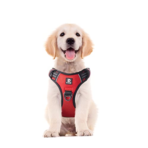 Dociote Hundegeschirr für Mittelgrosse Grosse Hunde - Sicherheitsgeschirr mit Griff & Reflektorstreifen No Pull Geschirr S Mesh Rot von Dociote