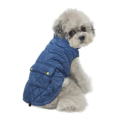 Dociote Hund Wintermantel Winterjacke mit Krageloch, Tasche, Baumwolle Gepolstert Hundemantel Weste für kleine Hunde 2XL Dunkelblau von Dociote