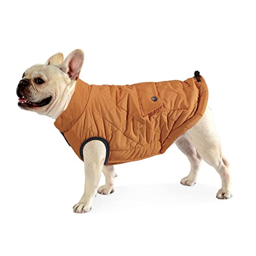 Dociote Hund Wintermantel Winterjacke mit Krageloch, Tasche, Baumwolle Gepolstert Hundemantel Weste für kleine Hunde L Orange von Dociote