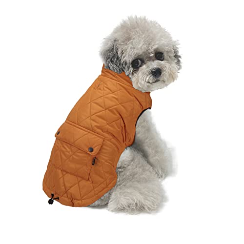 Dociote Hund Wintermantel Winterjacke mit Krageloch, Tasche, Baumwolle Gepolstert Hundemantel Weste für kleine Hunde XL Orange von Dociote