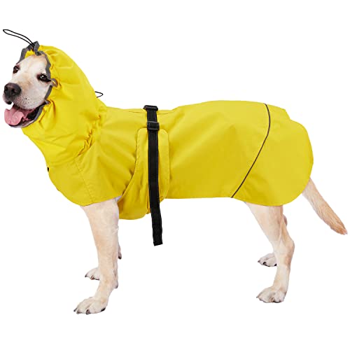 Dociote Hunde Regenjacke mit Bauchschutz Regenmantel wasserdichter Hundemantel Reflektierende Regencape mit verlängertetem Kragen für mittelgroße große Hunde Gelb Rückenlänge: 50cm von Dociote