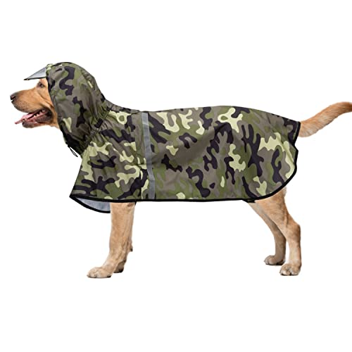 Dociote Hunde Regenmantel Regenjacke mit Kapuze & Kragenloch & Reflektierender Streifen wasserdichter Hundemantel für mittelgroße große Hunde 6XL Tarn Grün von Dociote