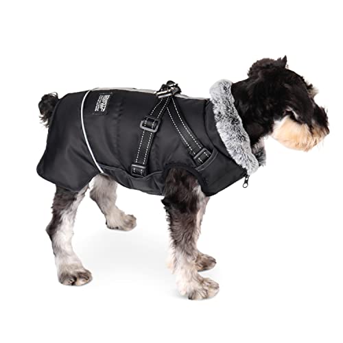 Dociote Hundemantel Hundejacke mit abnehmbarem Geschirr & Klettverschluss gefütterter & wasserdichter Wintermantel Winterjacke für kleine mittelgroße Hunde Schwarz L von Dociote