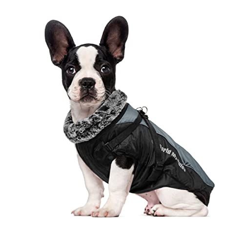 Dociote Hundemantel mit Geschirr - Hundejacke für mittelgroße Hunde Winter - Wasserabweisender & Warmer Wintermantel Winterjacke mit Pelzkragen & Reißverschluss Grau 3XL von Dociote
