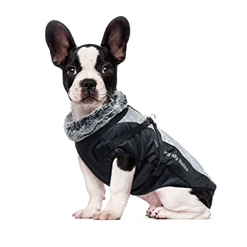Dociote Hundemantel mit Geschirr - Hundejacke für mittelgroße Hunde Winter - Wasserabweisender & Warmer Wintermantel Winterjacke mit Pelzkragen & Reißverschluss Silbergrau 3XL von Dociote