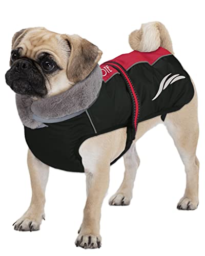 Dociote Hundemantel - reflektierende & wasserdichte Winterjacke mit Bauchschutz Hundejacke Fleece gefüttert Wintermantel für kleine mittelgroße Hunde Rot S von Dociote