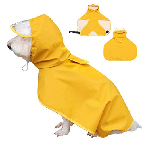 Dociote Hunderegenmantel Hunde Regenjacke wasserdicht mit Kapuze & Bauchschutz für kleine mitelgroße große Hunde L Gelb von Dociote