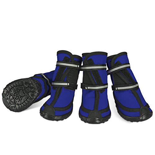 Dociote Hundeschuhe pfotenschutz mit Anti-Rutsch Sohle, reflektierendem Riemen, Klettverschluss wasserdicht Schneeschuhe für mittelgroße große Hunde 4 Stück Blau S von Dociote