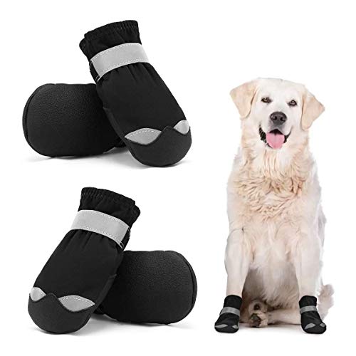 Dociote wasserdichte Hundeschuhe pfotenschutz mit Anti-Rutsch Sohle, reflektierendem Riemen, Klettverschluss Schneeschuhe für mittelgroße große Hunde 4 Stück Schwarz 8# von Dociote