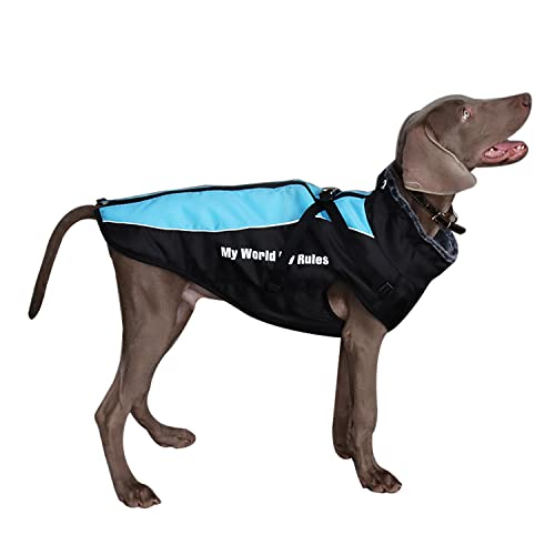 Hundemantel mit Geschirr - Hundejacke für große Hunde Winter - Wasserabweisender & Warmer Wintermantel Winterjacke mit Pelzkragen & Reißverschluss 5XL Blau von Dociote