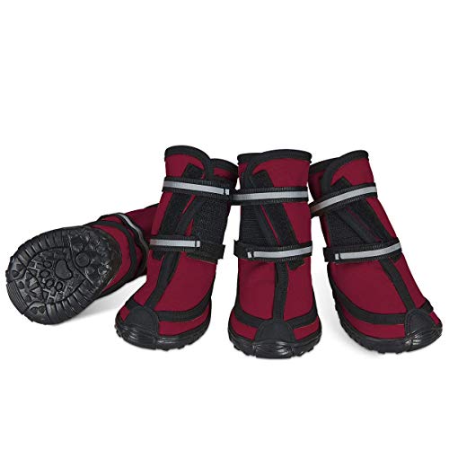 Hundeschuhe pfotenschutz mit Anti-Rutsch Sohle, reflektierendem Riemen, Klettverschluss wasserdicht Schneeschuhe für mittelgroße große Hunde 4 Stück Rot XXL von Dociote