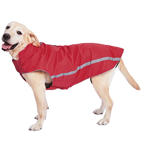 Wasserdichter Hundemantel Hundejacke mit Kragenloch Klettverschluss Fleece gefüttert reflektierender Wintermantel für mittelgroße große Hunde Rot 6XL Wasserdichter Hundemantel Hundejacke mit Kragenloch Klettverschluss Fleece gefüttert reflektierender Wintermantel für mittelgroße große Hunde Rot 6XL von Dociote
