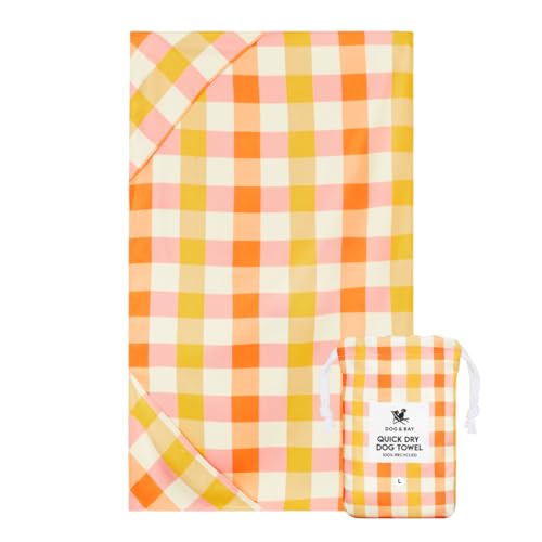 Dock & Bay Hundehandtuch - Besonders saugfähig und schnell trocknendes Handtuch mit Tragetasche - 100% recycelt - Rhubark & Custard, Medium (90x50cm, 35x19) von Dock & Bay