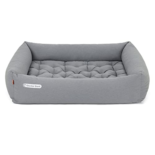 Doctor Bark Hundebett Orthopädisch - Waschbar bis 95°C, Geruchsfrei & Hygienisch - Kuscheliger Hundekorb Mittelgroße Hunde mit Hundematratze (L - 90x80 cm, Hellgrau) von Doctor Bark