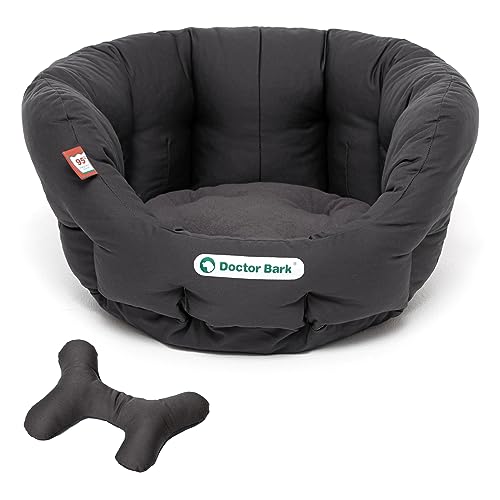 Doctor Bark - Hundebett rund - kuscheliger Hundekorb kleine Hunde mit orthopädischem Wendekissen und ToyBone - Waschbar bis 95°C - Made in Germany (S - 40x35 cm, Grau) von Doctor Bark