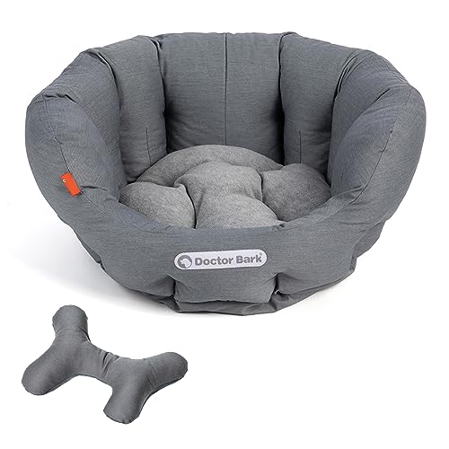 Doctor Bark - Hundebett rund - kuscheliger Hundekorb kleine Hunde mit orthopädischem Wendekissen und ToyBone - Waschbar bis 95°C - Made in Germany (S - 40x35 cm, Hellgrau) von Doctor Bark