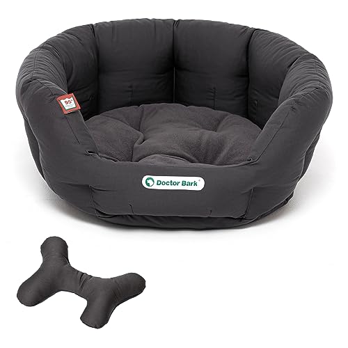 Doctor Bark - Hundebett rund - kuscheliges Hundekörbchen Mittelgroße Hunde mit orthopädischem Wendekissen und Toy-Bone - Waschbar bis 95°C - Made in Germany (M - 50x40 cm, Grau) von Doctor Bark