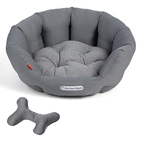 Doctor Bark - Hundebett rund - kuscheliges Hundekörbchen Mittelgroße Hunde mit orthopädischem Wendekissen und Toy-Bone - Waschbar bis 95°C - Made in Germany (M - 50x40 cm, Hellgrau) von Doctor Bark