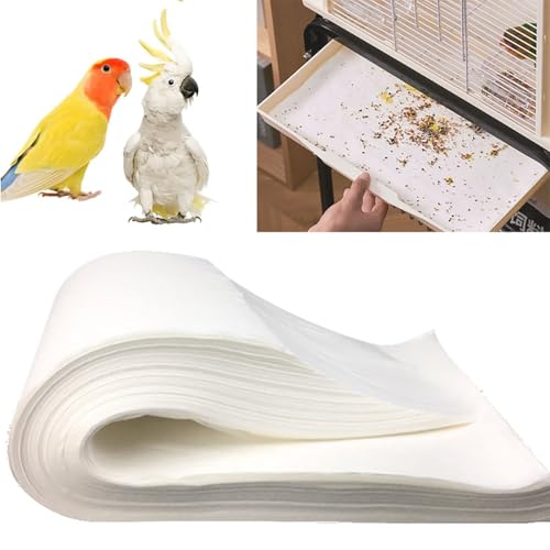 Docuuleuy 100 Stück Vogelkäfig-Einlagen, weiß, Einweg-Papiereinlagen, groß, vorgeschnitten, saugfähig, für Haustiere, Vögel, Papageien von Docuuleuy