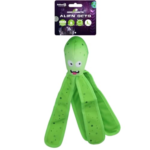 Dog Comets Alien Octo - 37 cm - Hundespielzeug - schwimmend - Robustes Segeltuch - ausgestattet mit Quietscher - knisternde Tentakel - L - Grün von Dog Comets