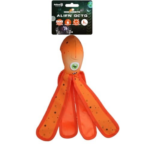 Dog Comets Alien Octo - 37 cm - Hundespielzeug - schwimmend - Robustes Segeltuch - ausgestattet mit Quietscher - knisternde Tentakel - L - Orange von Dog Comets