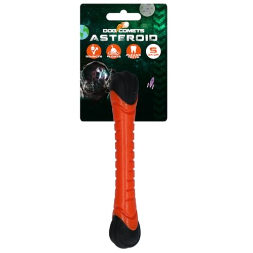 Dog Comets Asteroid Throwing Stick - 24 cm - Hundespielzeug - Apportierspielzeug - Wasserfest - Zahnen - S - Interaktives Hundespielzeug - Hundespielzeug mit Quietsche - Orange von Dog Comets