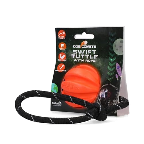 Dog Comets Ball Swift Tuttle mit Seil Hundespielzeug - Langlebiges Hundespielzeug - Naturkautschuk - Orange - Ø6 cm von Dog Comets