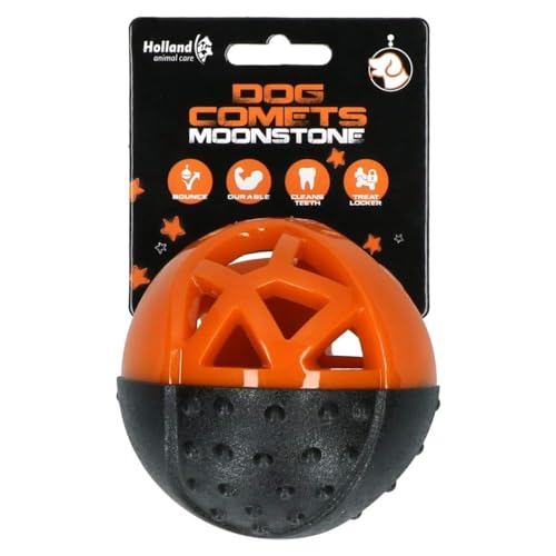Dog Comets Moonstone - Rundes Hundespielzeug - Langlebiges Hundespielzeug - Hundespielzeug mit Quietsche - Snackball für Hunde - Orange von Dog Comets