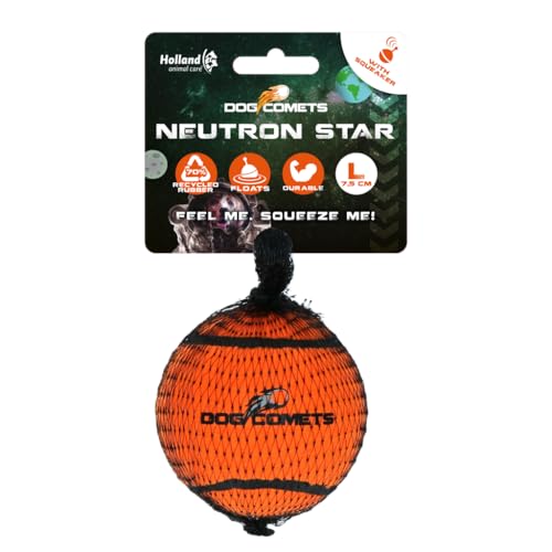 Dog Comets Neutron Star - Hundeball mit Quietscher - Ø 7,5 cm - Hundespielzeug - Tennisball - Bouncing Tennisball - 1 Stück - Orange Dog Comets Neutron Star - Hundeball mit Quietscher - Ø 7,5 cm - Hundespielzeug - Tennisball - Bouncing Tennisball - 1 Stück - Orange von Dog Comets