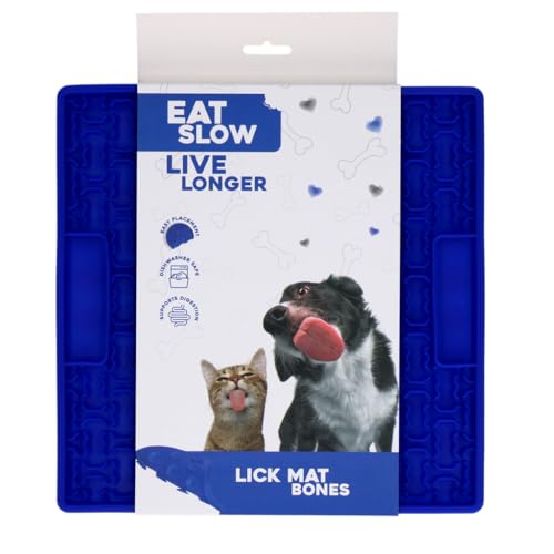 Eat Slow Live Longer Leckmatte - 21 x 21 cm - Quadratisch - Schnüffelmatte - Anti-Schnüffelmatte - Slowfeeder - Ablenkung - Hunde und Katzen - für Schmiermittel und Brocken - Knochenmuste - Blau Eat Slow Live Longer Leckmatte - 21 x 21 cm - Quadratisch - Schnüffelmatte - Anti-Schnüffelmatte - Slowfeeder - Ablenkung - Hunde und Katzen - für Schmiermittel und Brocken - Knochenmuste - Blau von Dog Comets