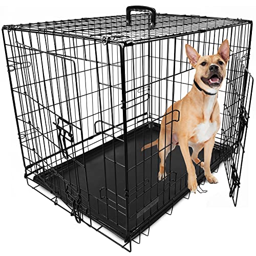 Hundekäfig für Welpen, zusammenklappbar, 2 Türen, mit Kunststoffschale, Größe M, 76,2 cm, Schwarz von Dog Crates +