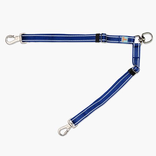 DF Co. Leinen-Splitter | Spaziergang mit zwei Hunden mit vollständiger Kontrolle – 360° drehbar, verhedderungsfrei, verstellbare Länge, reflektierendes Gurtband, robuste Clips (klassisches Blau) von Dog Friendly Co