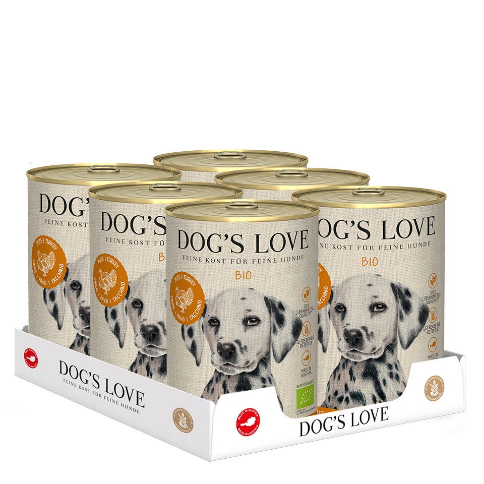 DOG'S LOVE Bio Hunde Nassfutter Multipack 6x400g aus Pute / Truthahn | Hundefutter für Adult von Dog's Love