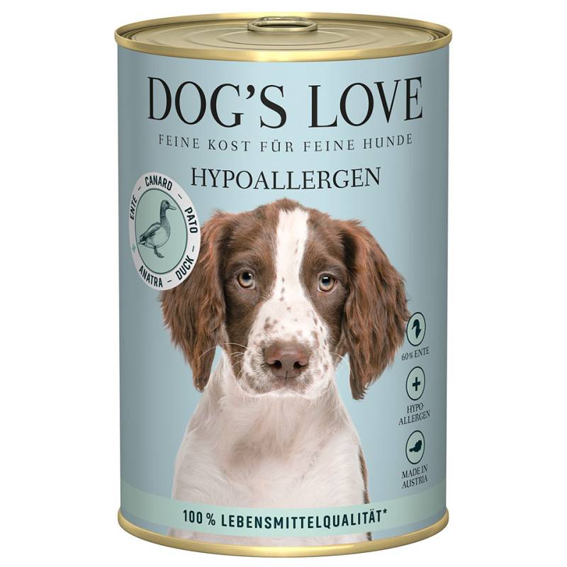 DOG'S LOVE Hypoallergenes Nassfutter aus Ente 400g | für Hunde mit Empfindlichem Verdauungssystem | Mono-Protein-Hundefutter für Adult | 60% Fleisch von Dog's Love