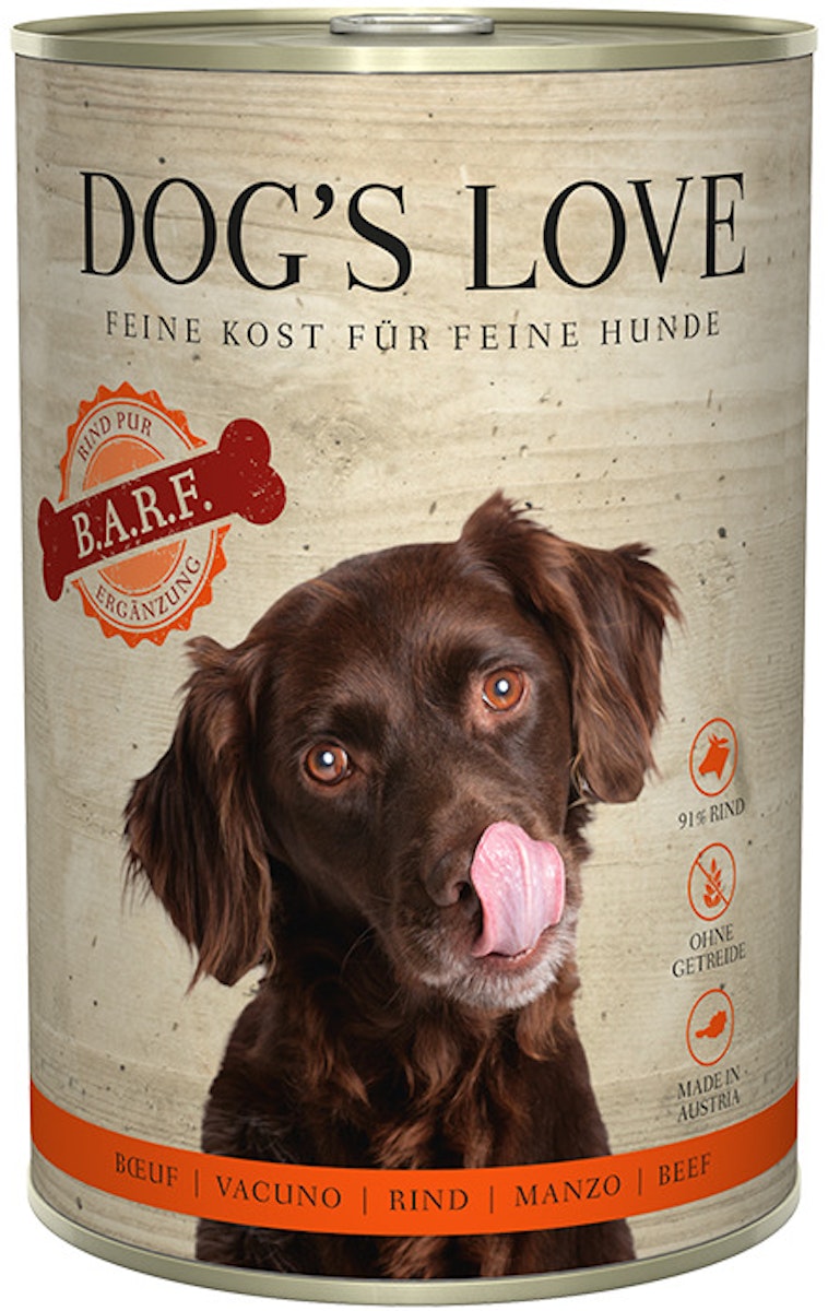 Dog's Love B.A.R.F. 400g Dose Hundenassfutter Sparpaket 12 x 400 Gramm Rind