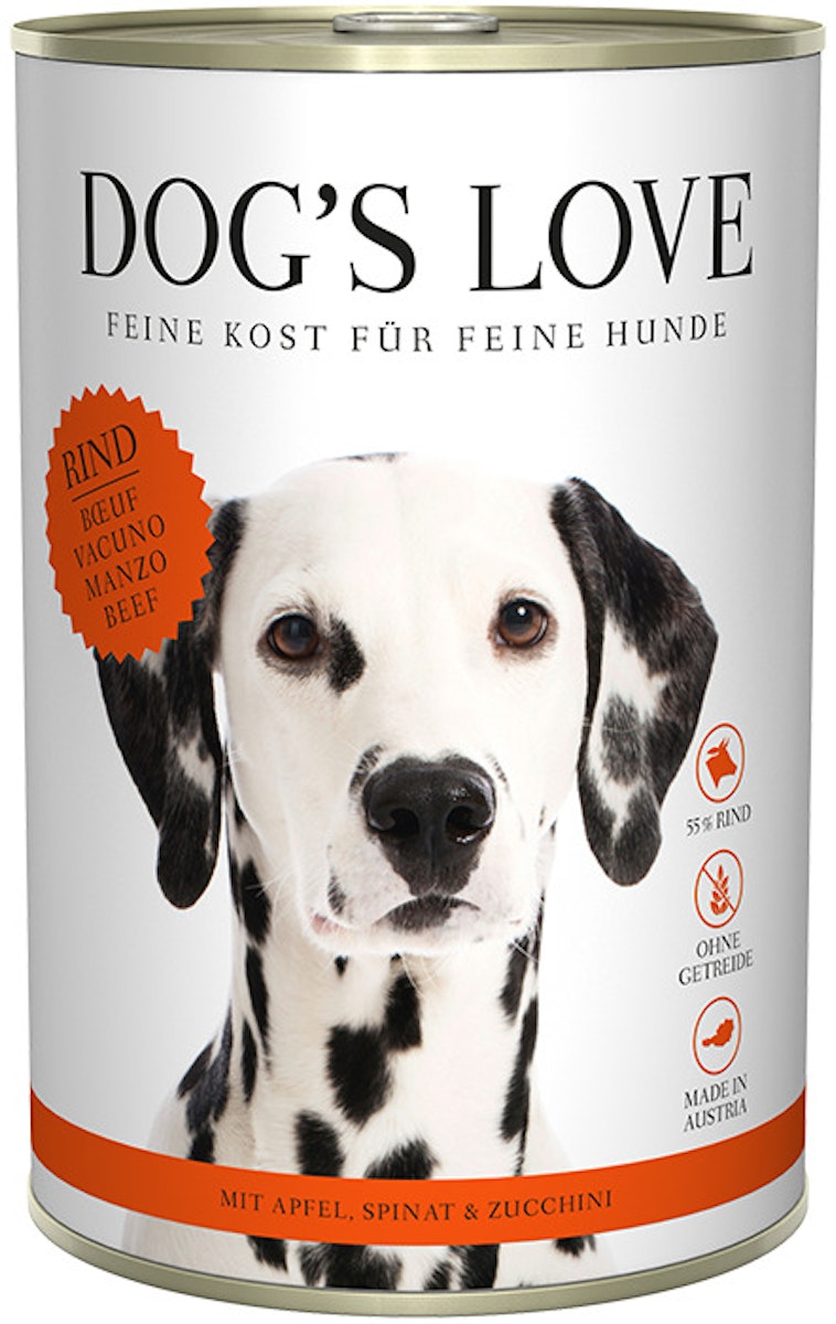 Dog's Love Classic 400g Dose Hundenassfutter 6 x 400 Gramm Rind mit Apfel, Spinat & Zucchini