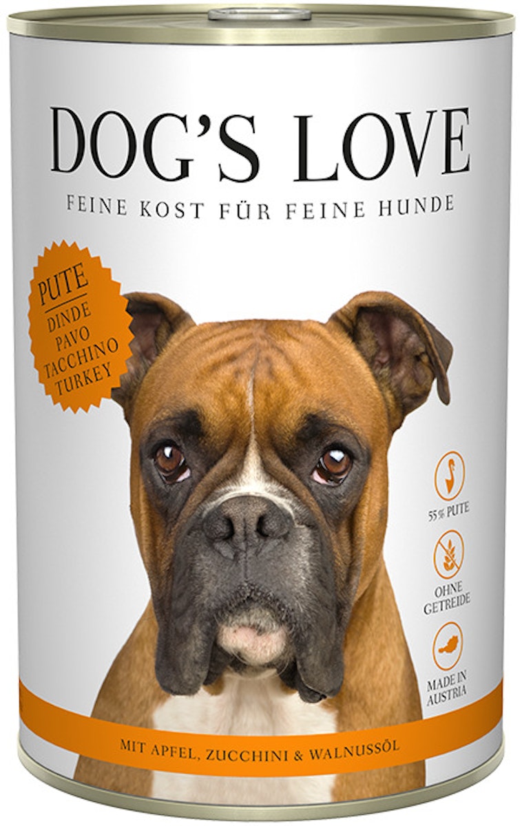 Dog's Love Classic 400g Dose Hundenassfutter 6 x 400 Gramm Pute mit Apfel, Zucchini & Walnussöl