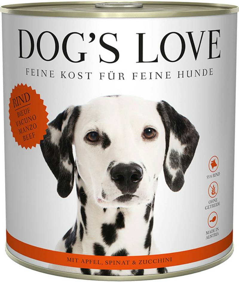 Dog's Love Classic 800g Dose Hundenassfutter Sparpaket 12 x 800 Gramm Rind mit Apfel, Spinat & Zucchini